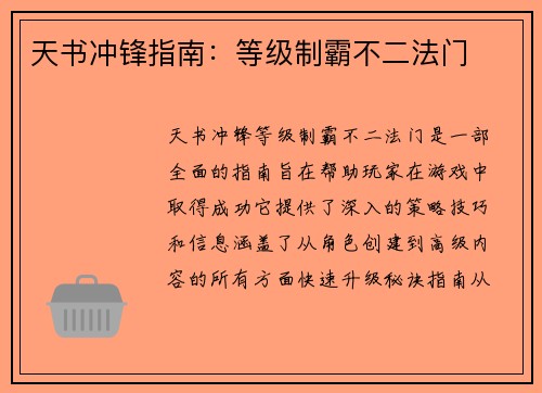 天书冲锋指南：等级制霸不二法门