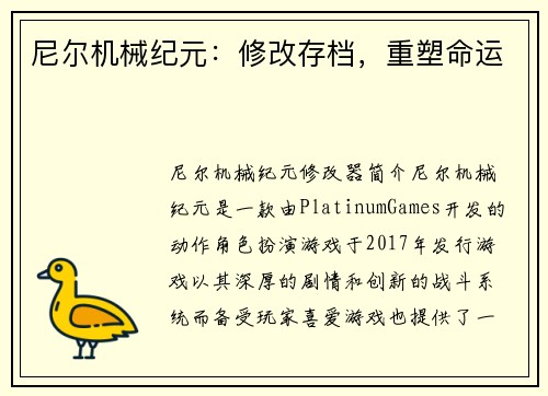 尼尔机械纪元：修改存档，重塑命运